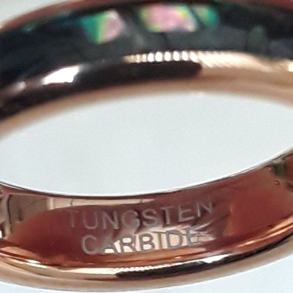 Tungsten Abalone Inlay Polished Comfort Fit Ring 4mm Rose Gold ~ (Size 4) NEW!!! - Picture 2 of 4